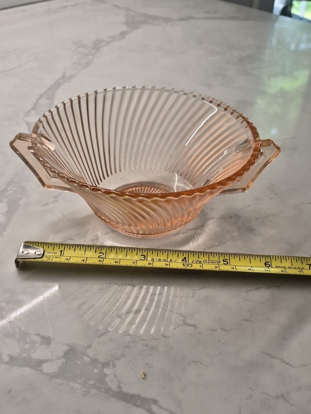 Vintage Pink Depression Glass Decorative  Bowl with Handles
